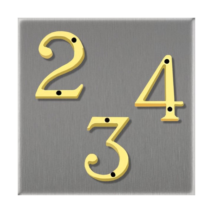 Numéros de rue ou de porte, chiffres en laiton poli verni hauteur 50 mm