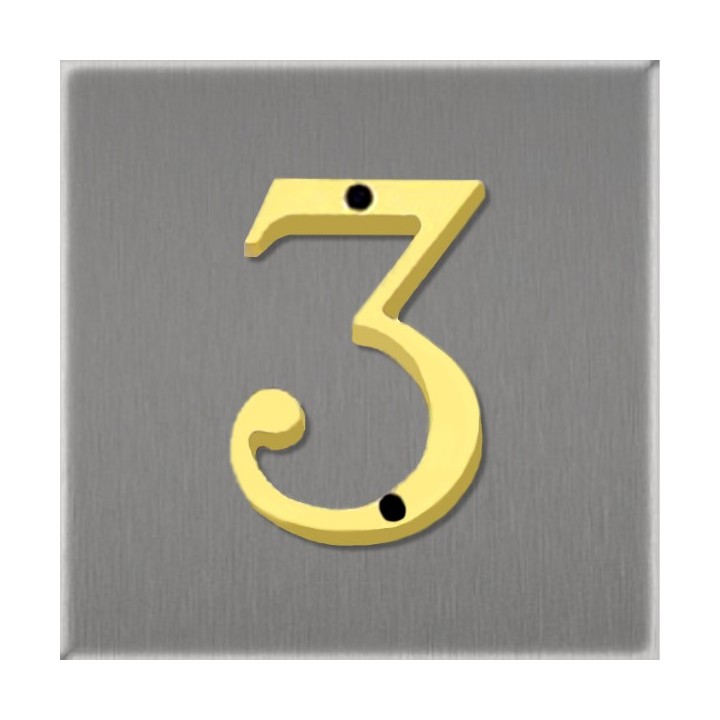 Numéro de rue ou de porte, chiffre en laiton poli verni hauteur 50 mm